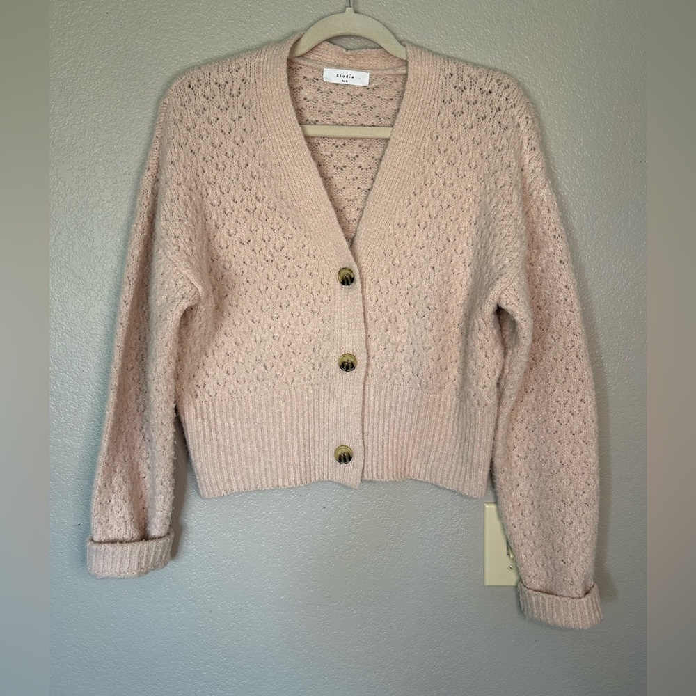 Elodie Blush Pink Button Up Oversized Knit Cardigan Sweater BOHO Sz M